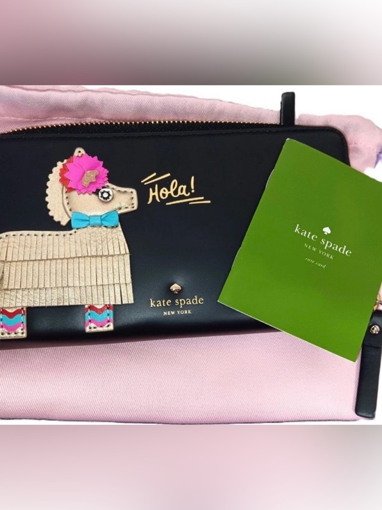 kate spade Handbags - NWT kate spade Black Leather Poodle Wristlet with Pink & Teal Accents (Dust bag)
